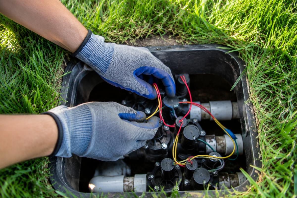 Valve box and wet soil checked for a sprinkler leak